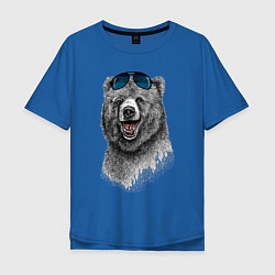 Футболка оверсайз мужская Медведь в очках цвета синий — фото 1