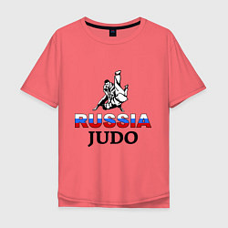 Футболка оверсайз мужская Russia judo, цвет: коралловый