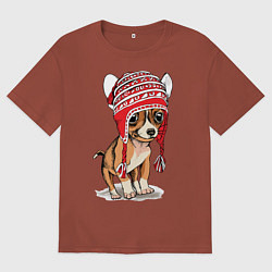 Футболка оверсайз мужская Чихуахуа в шапочке, цвет: кирпичный