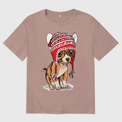 Футболка оверсайз мужская Чихуахуа в шапочке, цвет: пыльно-розовый