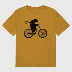 Футболка оверсайз мужская Ежик на велосипеде, цвет: горчичный