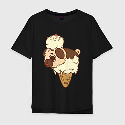 Футболка оверсайз мужская Мопс-мороженое, цвет: черный