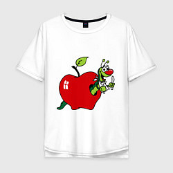 Футболка оверсайз мужская Яблочко с червячком, цвет: белый