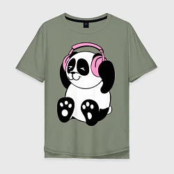 Футболка оверсайз мужская Panda in headphones панда в наушниках, цвет: авокадо