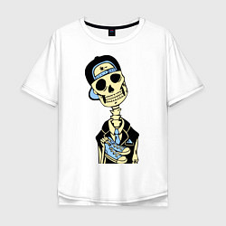 Футболка оверсайз мужская Скелет в кепке, цвет: белый