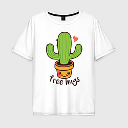 Футболка оверсайз мужская Cactus: free hugs, цвет: белый