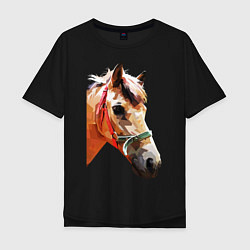 Футболка оверсайз мужская Лошадь, цвет: черный