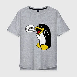 Футболка оверсайз мужская Пингвин: Linux, цвет: меланж