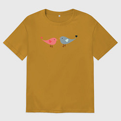 Мужская футболка оверсайз Птички-сердечки