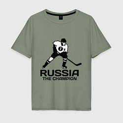 Футболка оверсайз мужская Russia: Hockey Champion, цвет: авокадо