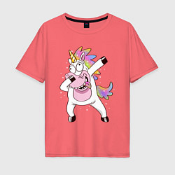 Футболка оверсайз мужская Dabbing Unicorn, цвет: коралловый