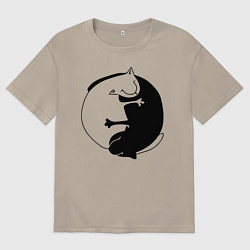 Футболка оверсайз мужская Инь-Янь Коты, цвет: миндальный