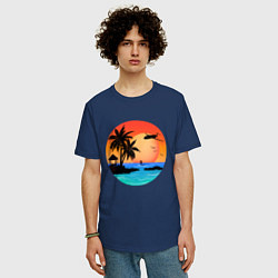 Футболка оверсайз мужская Закат на море, цвет: тёмно-синий — фото 2