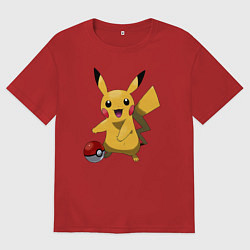 Футболка оверсайз мужская Пикачу, цвет: красный