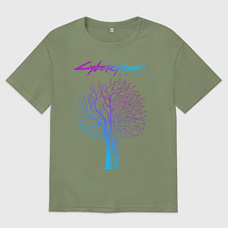 Футболка оверсайз мужская ДЕРЕВО CYBERPUNK 2077, цвет: авокадо