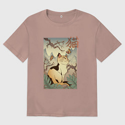 Мужская футболка оверсайз Кот в японском стиле