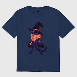 Футболка оверсайз мужская Хэллоунский кот маг, цвет: тёмно-синий