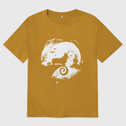 Футболка оверсайз мужская Полнолуние Корги, цвет: горчичный