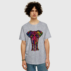 Футболка оверсайз мужская  Слон с орнаментом, цвет: меланж — фото 2