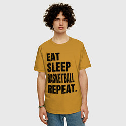 Футболка оверсайз мужская EAT SLEEP BASKETBALL REPEAT, цвет: горчичный — фото 2