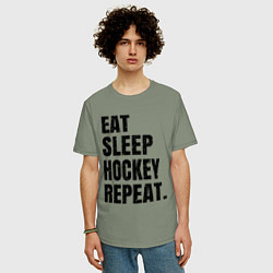 Футболка оверсайз мужская EAT SLEEP HOCKEY REPEAT, цвет: авокадо — фото 2