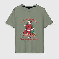 Футболка оверсайз мужская Rockin Santa, цвет: авокадо
