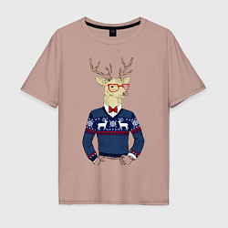 Футболка оверсайз мужская Hipster Deer, цвет: пыльно-розовый