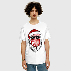Футболка оверсайз мужская Санта в маске, цвет: белый — фото 2