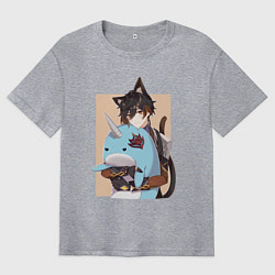 Футболка оверсайз мужская Милый Чжун Ли и Тарталья-кит, цвет: меланж