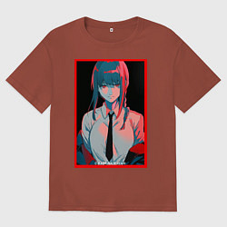 Футболка оверсайз мужская Макима человек бензопила Red, цвет: кирпичный