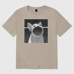 Мужская футболка оверсайз ЧБ Pop Cat