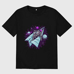 Футболка оверсайз мужская Астронавт на самолетике, цвет: черный