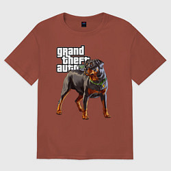 Футболка оверсайз мужская ЧОП - ротвейлер из GTA 5, цвет: кирпичный