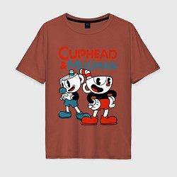 Футболка оверсайз мужская Cuphead & Mugman, цвет: кирпичный