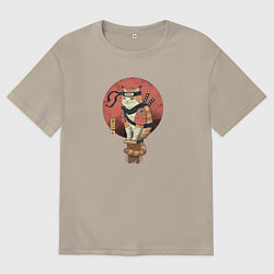 Мужская футболка оверсайз Кот самурай