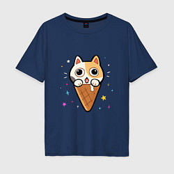 Футболка оверсайз мужская Ice Cream Cat, цвет: тёмно-синий