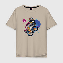 Футболка оверсайз мужская Космонавт на велосипеде, цвет: миндальный