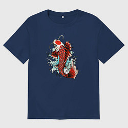 Футболка оверсайз мужская Карпы кои, цвет: тёмно-синий