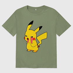 Футболка оверсайз мужская Уставший Пикачу, цвет: авокадо