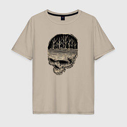Мужская футболка оверсайз Череп Земля и Деревья
