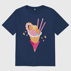 Футболка оверсайз мужская Кавай, цвет: тёмно-синий