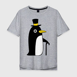 Футболка оверсайз мужская Пингвин в шляпе, цвет: меланж