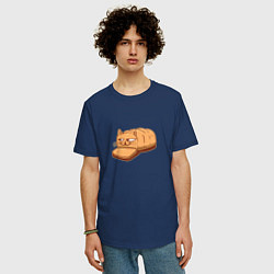 Футболка оверсайз мужская Кот хлеб - Bread Cat, цвет: тёмно-синий — фото 2