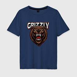 Футболка оверсайз мужская Медведь Grizzly, цвет: тёмно-синий