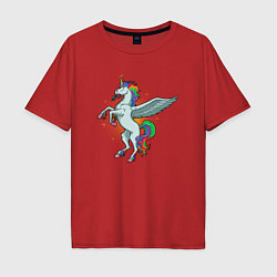 Футболка оверсайз мужская Единорог с крыльями, цвет: красный