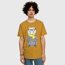 Футболка оверсайз мужская Hipster Cat, цвет: горчичный — фото 2