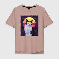Мужская футболка оверсайз Synthwave cat