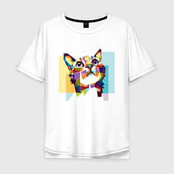 Футболка оверсайз мужская Разноцветный котэ, цвет: белый