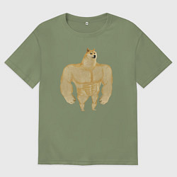 Футболка оверсайз мужская Мем собака качок DOGE, цвет: авокадо