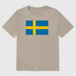 Футболка оверсайз мужская Швеция Флаг Швеции, цвет: миндальный